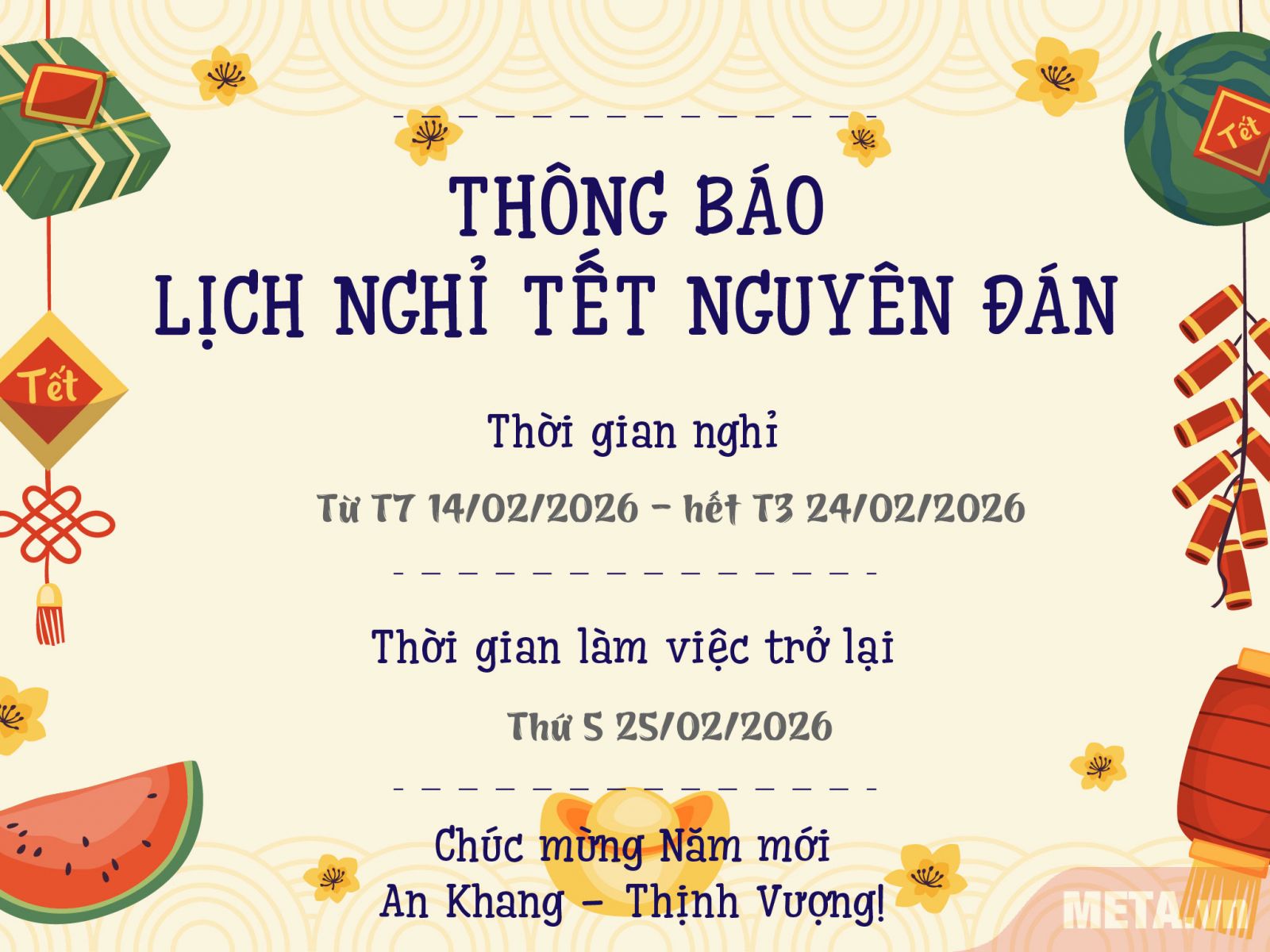 THÔNG BÁO LỊCH NGHỈ TẾT NGUYÊN ĐÁN NĂM 2026